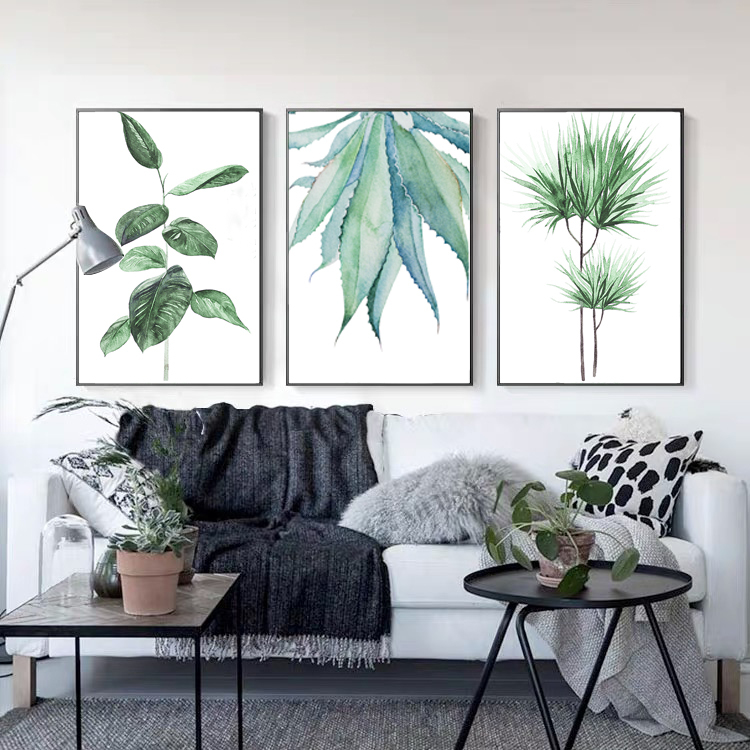 Spring green leaf set of 2 set of 3 L shape floating framed canvas art
