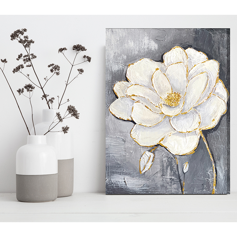 Flower Abstract Golden Foil Gold Leaf Canvas Print Paintings Wall Art Pictures on Canvas Living Room