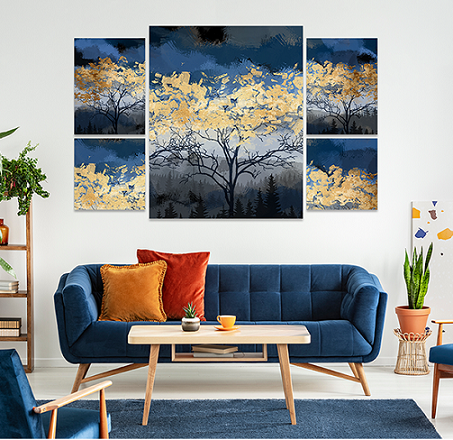 Home Decoration Wholesale 5 PC Wall Painting Set Painting Abstract Flowers 5 Panel Wall Art Pictures